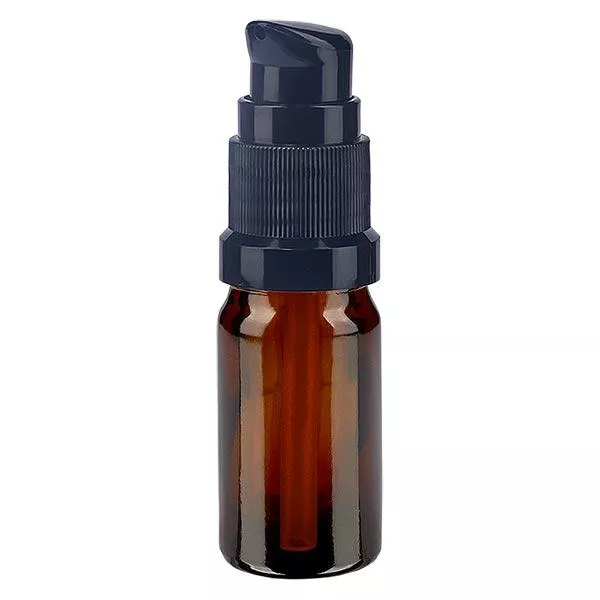 Lékárenská lahvička hnědá 5ml s uzávěrem pumpičky černá standardní Lékárenská lahvička hnědá 5ml s uzávěrem pumpičky černá standardní