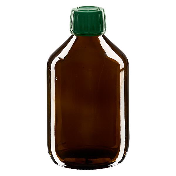 300ml lahvička na léky hnědá, uzávěr zelený s tamper-evidentním kroužkem ApoGlas 300ml lahvička na léky hnědá, uzávěr zelený s tamper-evidentním kroužkem ApoGlas