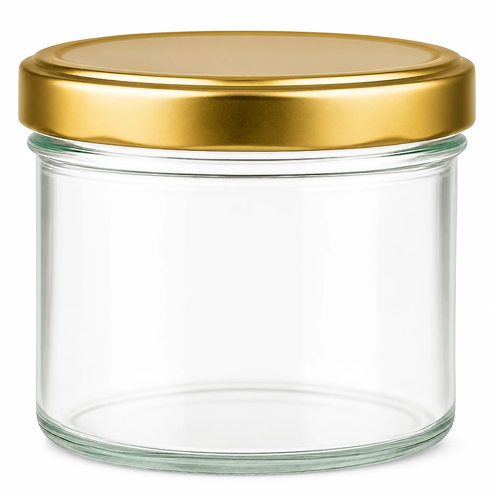 230ml válcová sklenice + víčko BasicSeal zlaté UT. 230ml Zylinderglas mit goldenem BasicSeal Deckel leer transparent Einmachglas Vorratsglas rund