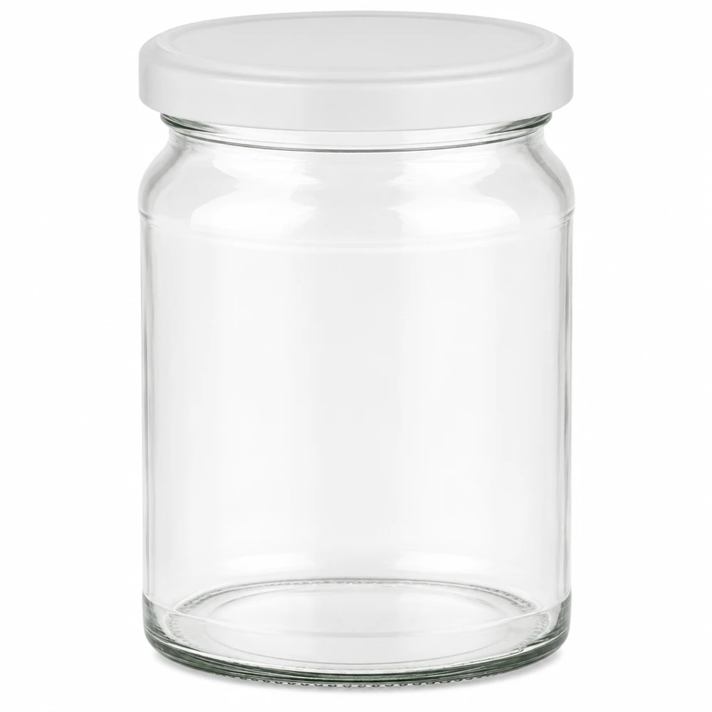 Kulatá sklenice 205 ml s víčkem BasicSeal bílá UNiTWIST 205ml Rundglas mit weißem BasicSeal Deckel UNiTWIST - leeres transparentes Einmachglas für Konservierung
