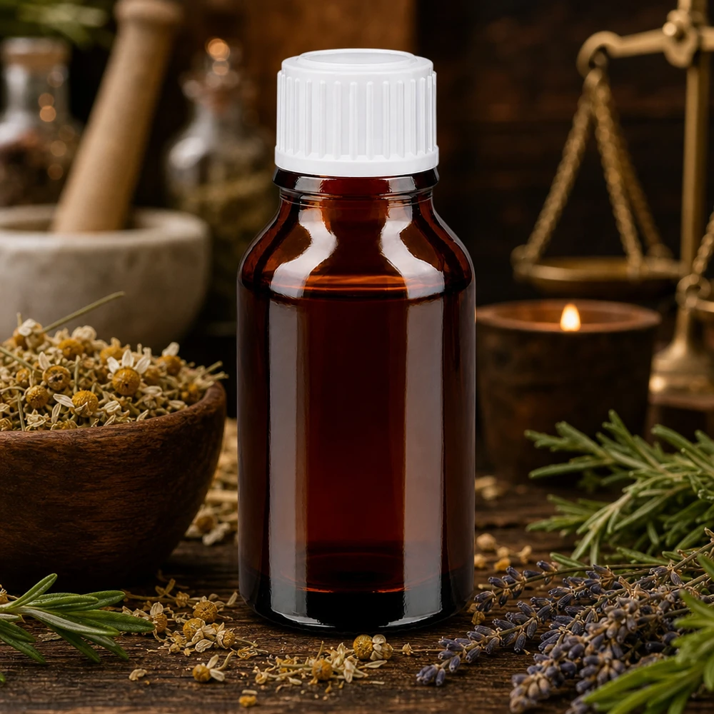 Pharmazeutische Tropfflasche 15ml aus dunklem Braunglas mit weißer Kindersicherung