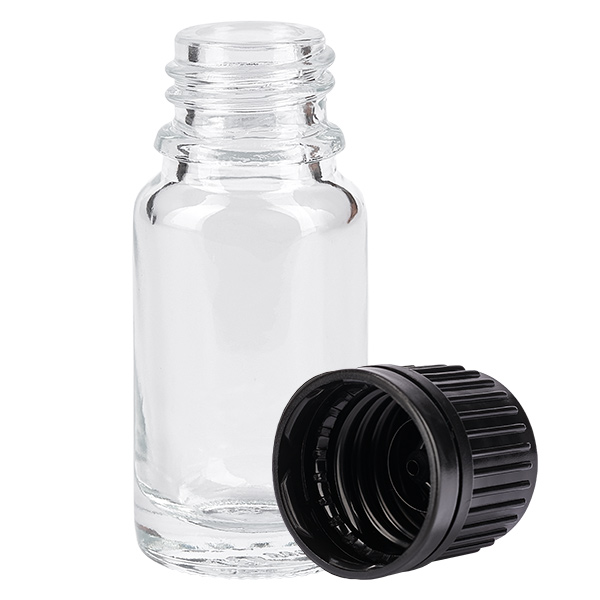 10ml lahvička 11mm šroubovací uzávěr černý uzávěr s ochranou proti manipulaci ClearLine UT18/10 10ml lahvička 11mm šroubovací uzávěr černý uzávěr s ochranou proti manipulaci ClearLine UT18/10