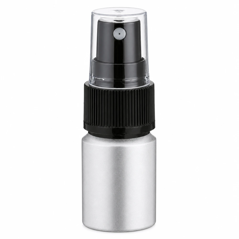 Portable 10ml Zerstäuberflasche aus Alu mit schwarzem Pumpsprüher