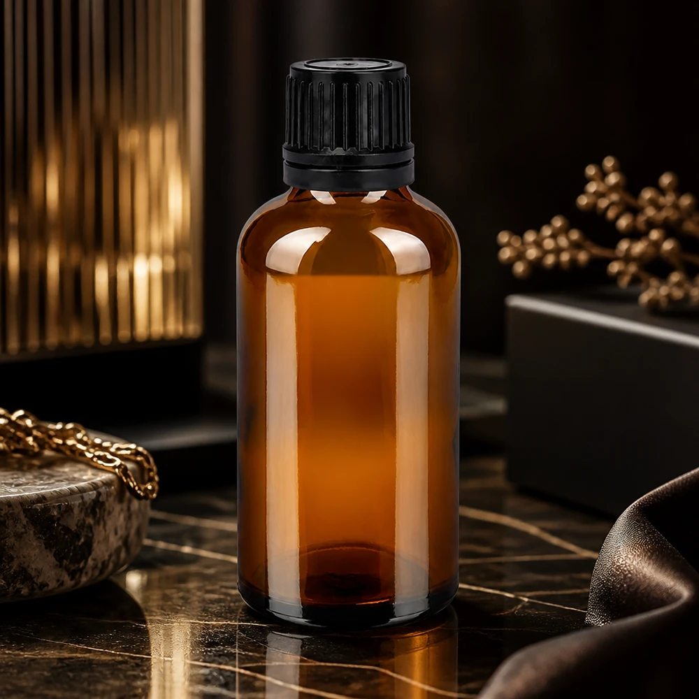 50ml láhev 11mm šroubovací uzávěr černý uzávěr s ochranou proti manipulaci BrownLine UT18/50 Robuste 50ml Braunglasflasche mit weiter Öffnung für einfaches Befüllen und Reinigen