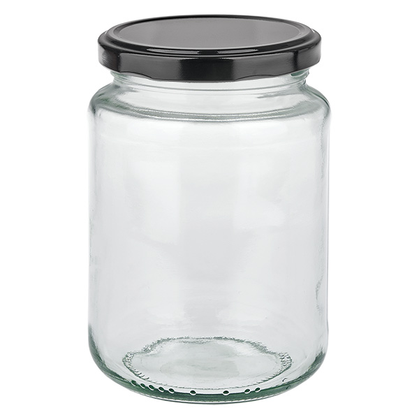 382ml kulat&#225; sklenice s v&#237;&#269;kem BasicSeal &#269;ern&#225; UNiTWIST