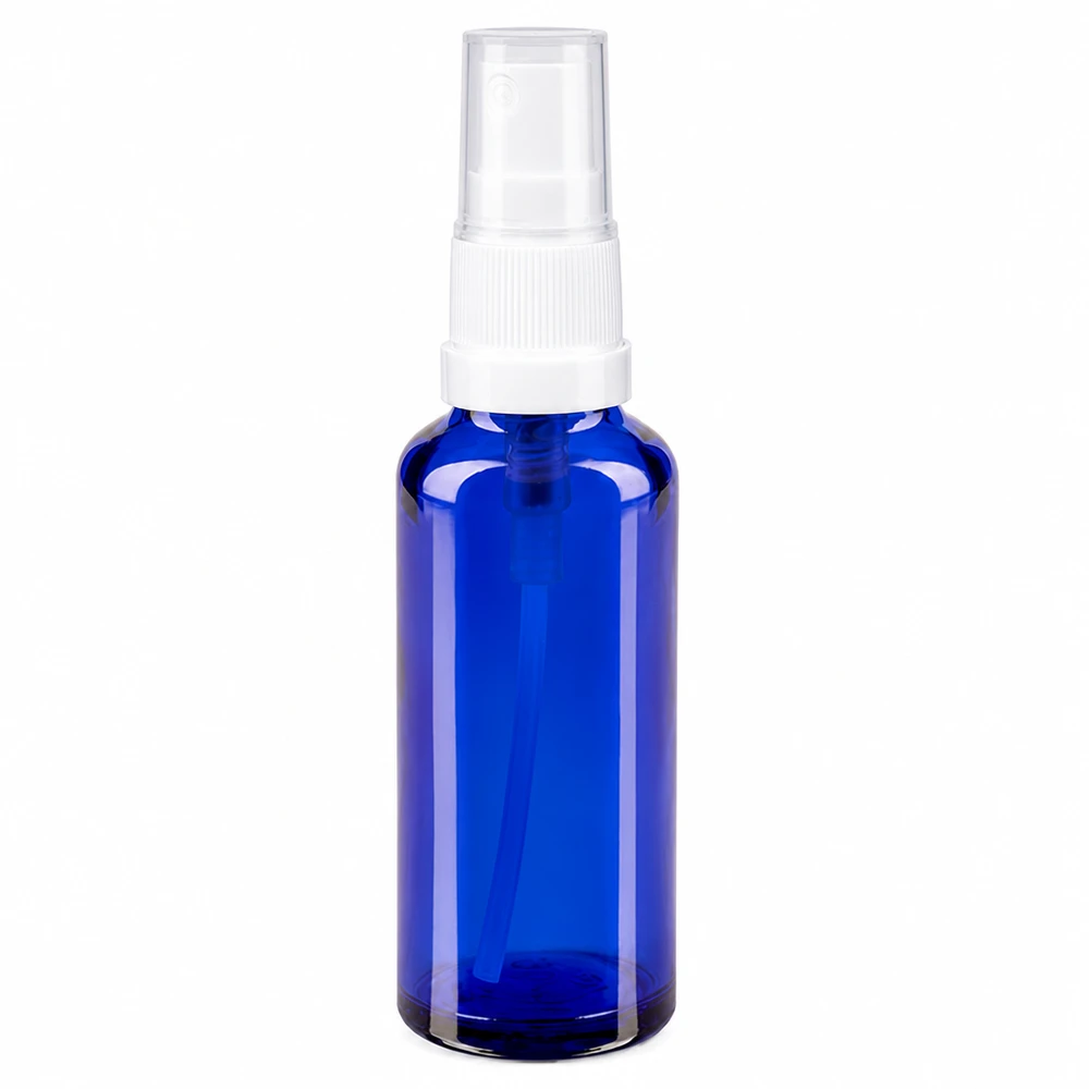 Miniatur Sprühflasche aus blauem UV-Schutzglas 10ml mit Standard Sprühpumpe
