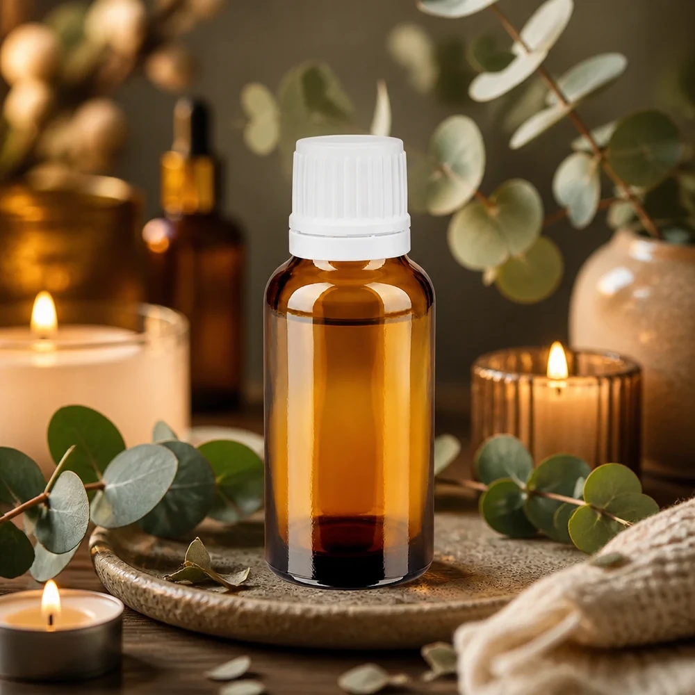 Bernsteinfarbene Apothekerflasche 20ml weißer Schrauber für Öle Tinkturen Laborflüssigkeiten