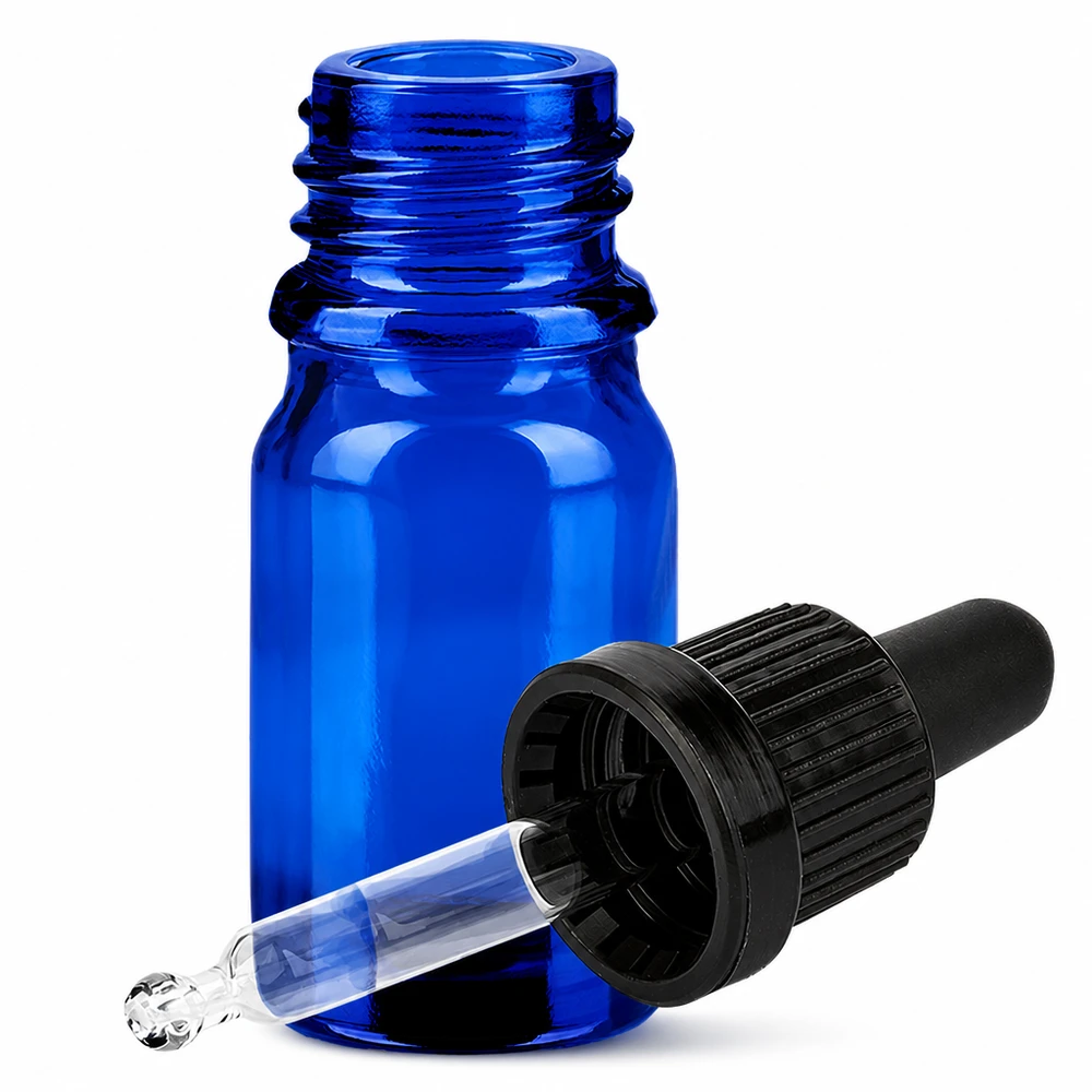 5ml pipetovací láhev černá s tamper-evidentním uzávěrem BlueLine UT18/5 Tropfflasche für ätherische Öle 5ml blau mit Dosierpipette OV BlueLine UT18/5