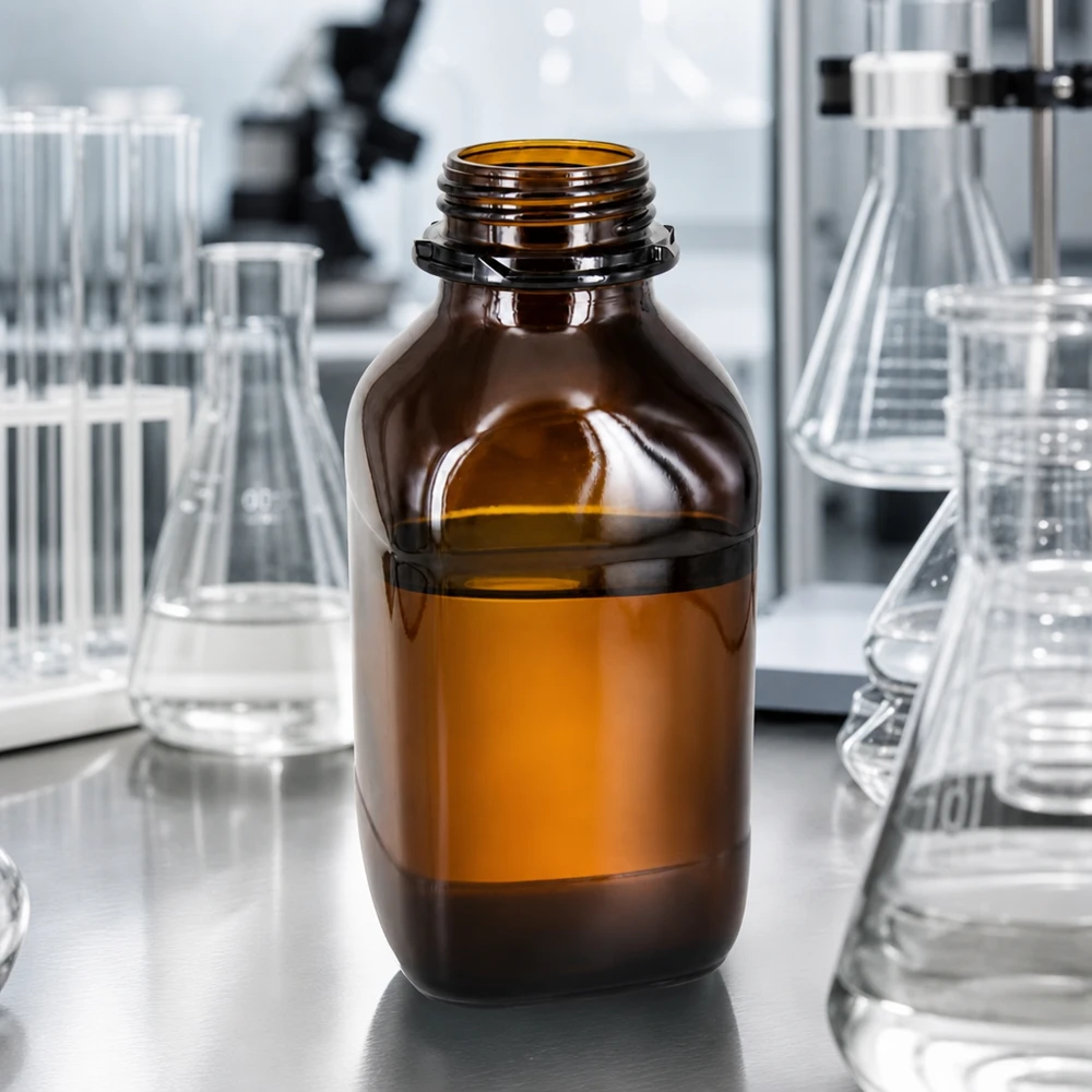 Láhev na chemikálie o objemu 1000 ml Stapelbare 1000ml Glasflasche für Chemikalien mit kompakter Form für platzsparende Lagerung