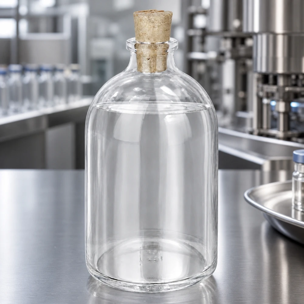 Lahvička z čirého skla 100ml se zátkou 11/14mm Zylindrische Flasche aus Klarglas 100ml Korken 11/14mm in Pharmaumgebung