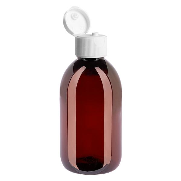 PET láhev 250ml s bílým flip-top uzávěrem. PET láhev 250ml s bílým flip-top uzávěrem.