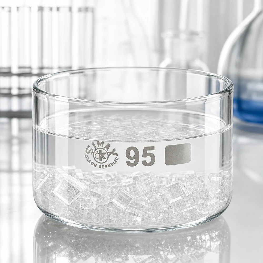 300ml krystalizační miska bez výlevky borosilikátová ø95mm Kristallisierschale Borosilikat 95mm Bodendurchmesser dickwandig transparent Laborqualität