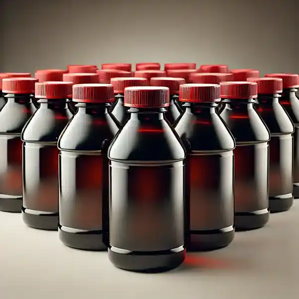 Braune PET-Medizinflaschen mit rotem Verschluss  