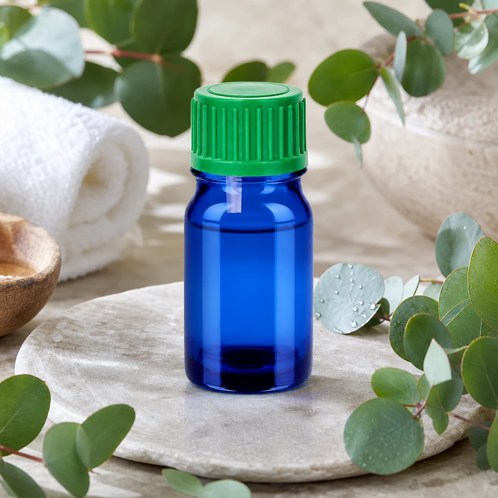 Apotheken-Tropfflasche 5ml blau mit kindersicherem grünem Verschluss UT18/5 Standard