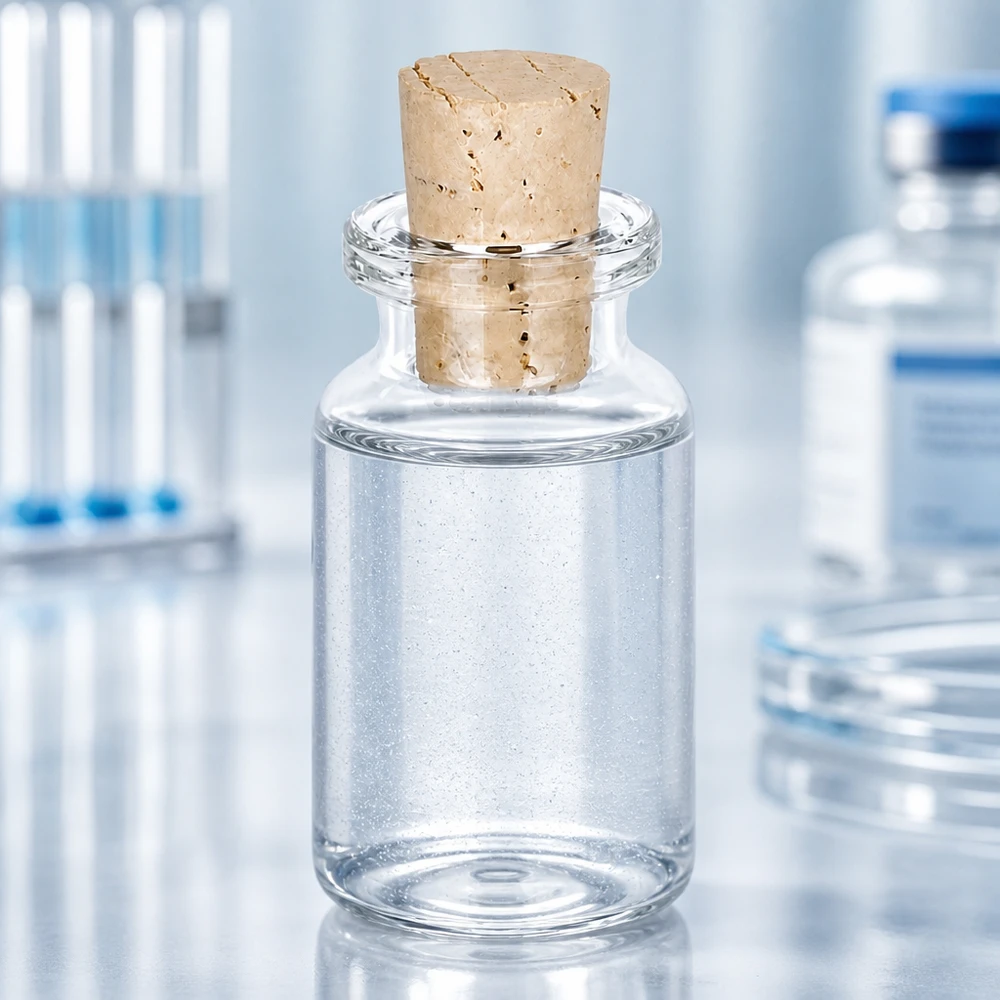 Unverzierte Klarglas-Aufbewahrungsflasche 10ml mit Korken 11/14mm und klarer Flüssigkeit