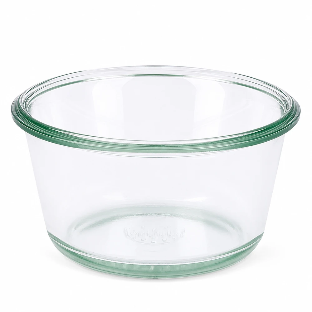 290ml sklenice na šťávu WECK RR100 pro labužníky. WECK Gourmetglas 290ml RR100 rundes Einmachglas aus Glas transparent leer auf weißem Hintergrund