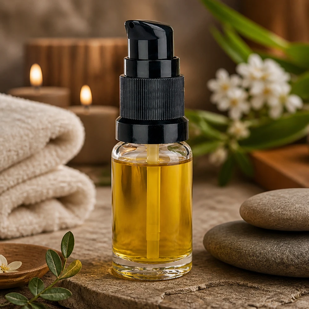 Hochwertige 10ml Pumpflasche ClearLine UT18/10 mit schwarzem Kunststoffpumpkopf Detailansicht