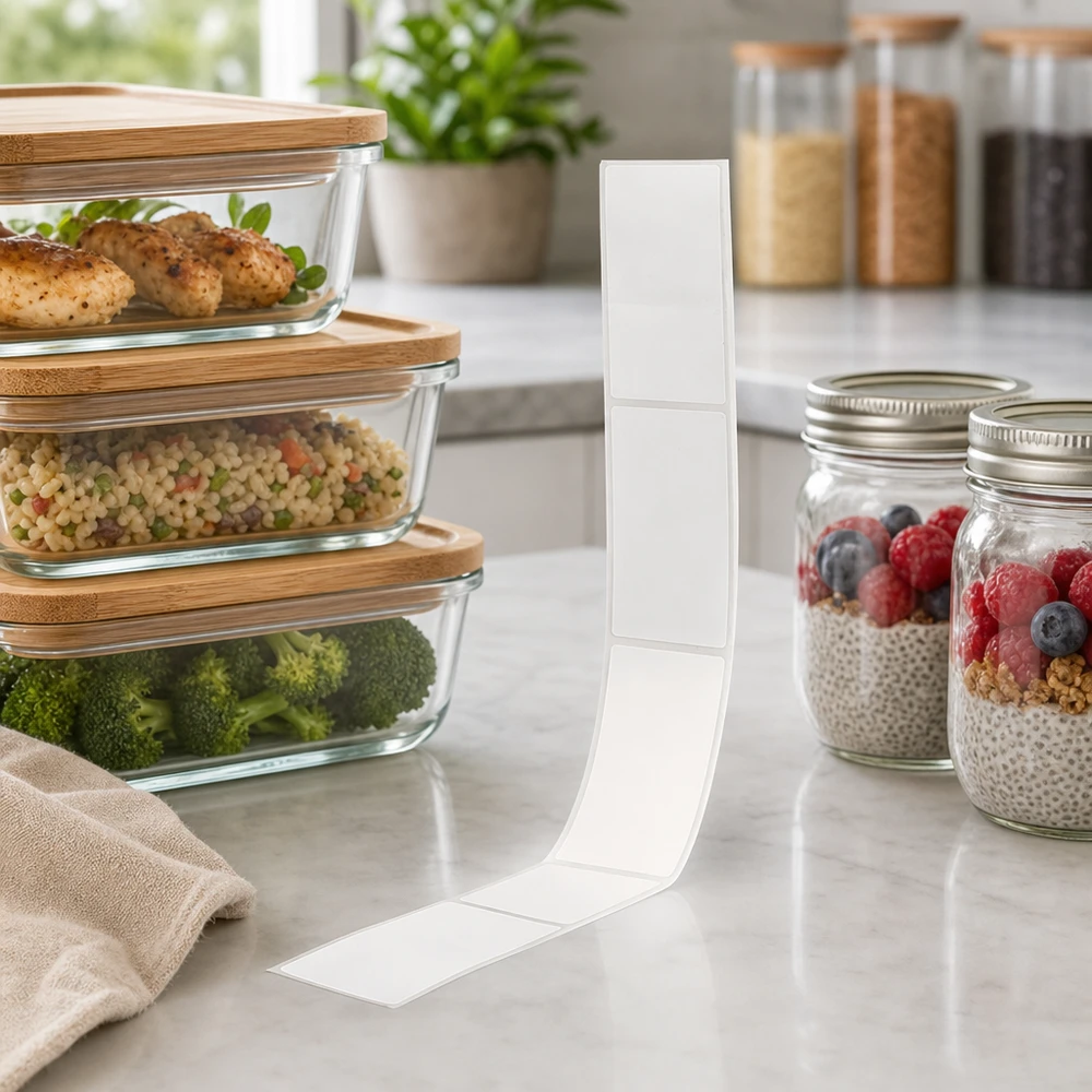 Selbstklebende Etiketten 54x154,5mm im 20er Pack zur Beschriftung von Meal-Prep-Boxen und Vorratsbehältern