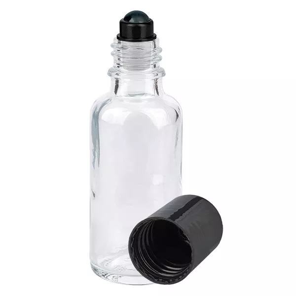 Lékárenská láhev čirá 30ml roll-on uzávěr černá Lékárenská láhev čirá 30ml roll-on uzávěr černá