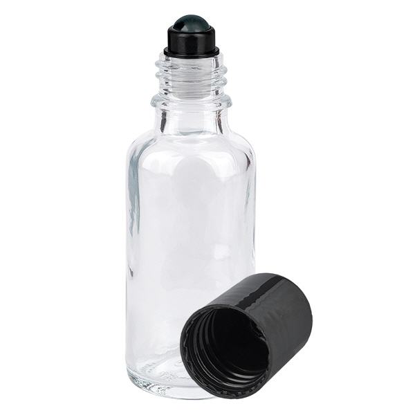 Lékárenská láhev čirá 30ml roll-on uzávěr černá Lékárenská láhev čirá 30ml roll-on uzávěr černá