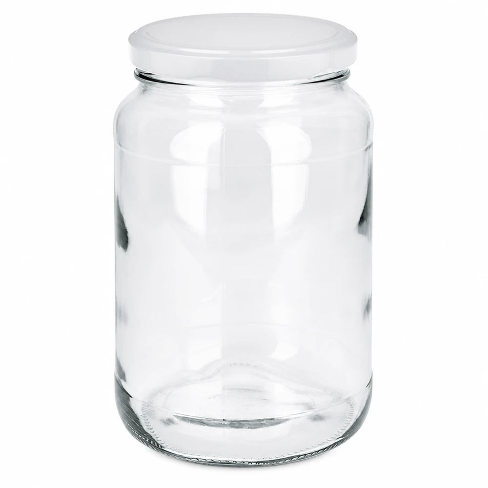 1700ml kulatá sklenice s víčkem BasicSeal bílá UNiTWIST 1700ml Rundglas mit weißem BasicSeal Deckel UN-zertifiziert Vorratsglas Einmachglas transparent leer