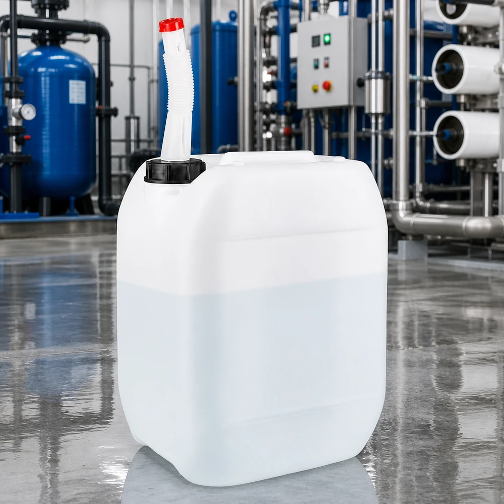 Kanystr o objemu 10 litrů s výpustnou trubkou Flex Stapelbarer 10 Liter Flüssigkeitsbehälter mit ergonomischem Flex-Auslaufrohr und Sicherheitsverschluss