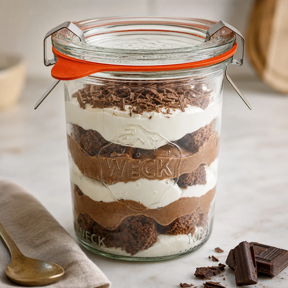 WECK Sturzglas 160ml RR60 mit Schichtdessert Tiramisu gefüllt zeigt vielseitige Verwendung als Dessertglas