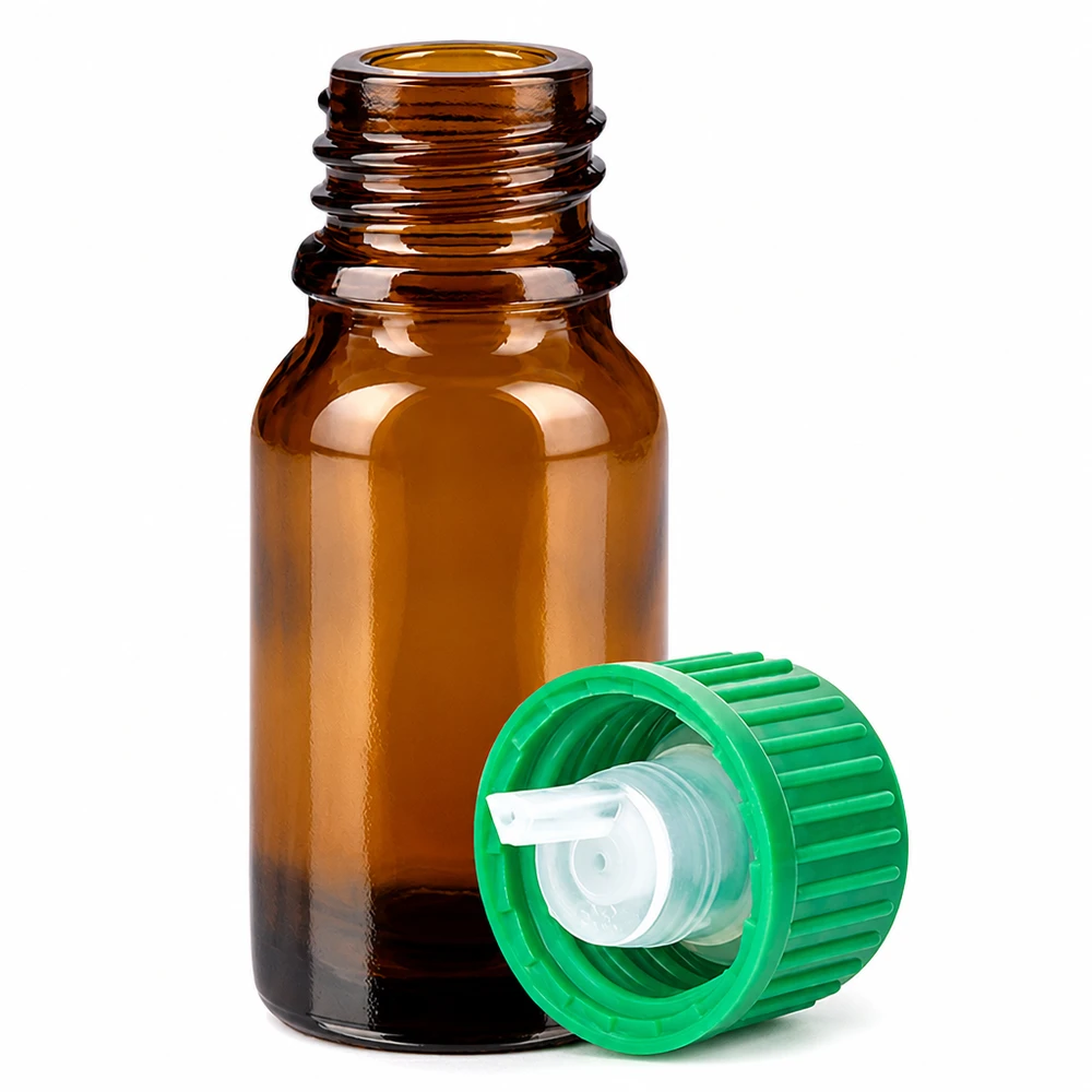 Hochwertige Tropfflasche 10ml aus braunem Glas mit kindersicherem grünem Verschluss