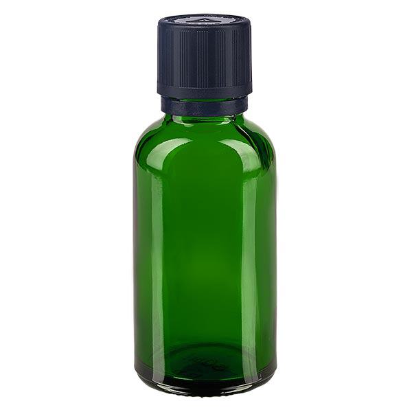Lékárenská láhev zelená 30ml kapátko nalévací kroužek 1mm černá dětská pojistka slepý výstražný symbol tamper evident uzávěr. Lékárenská láhev zelená 30ml kapátko nalévací kroužek 1mm černá dětská pojistka slepý výstražný symbol tamper evident uzávěr.