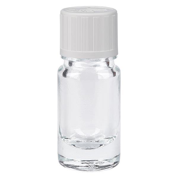 Lékárenská lahvička čirá 5ml se šroubovacím uzávěrem bílá standardní odolná proti dětem. Lékárenská lahvička čirá 5ml se šroubovacím uzávěrem bílá standardní odolná proti dětem.