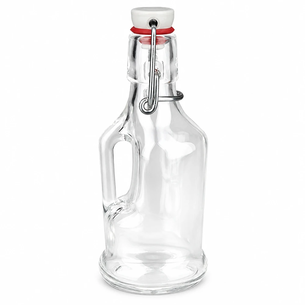 200ml Glasflasche "Bertha" + PVC Bügelverschluss UNiTWIST 200ml Glasflasche Bertha mit PVC Bügelverschluss UNiTWIST, klares Glas, Henkel, weißer Keramikstopfen