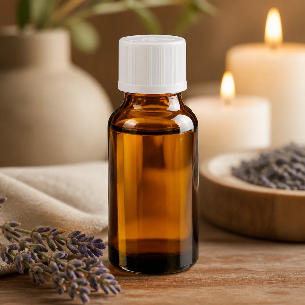 Lékárenská láhev hnědá 20ml šroubovací uzávěr bílý standard odolný proti otevření dětmi. Apothekerglas 20ml in Bernsteinfarbe mit weißem KiSi Deckel und Tropfverschluss für Aromapflege