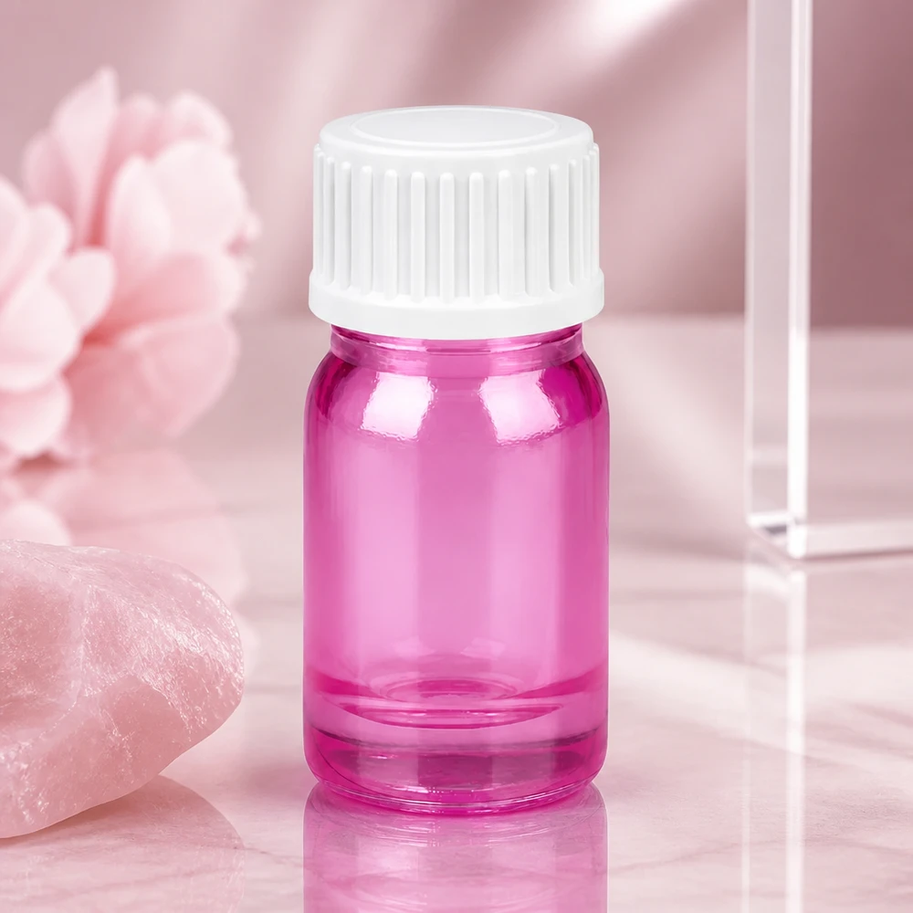 Robuste 5ml Glasflasche in Pink mit kindersicherem weißem Verschluss für sichere Aufbewahrung