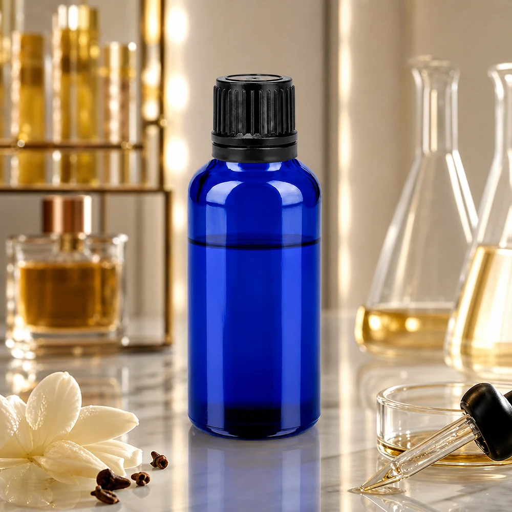 30ml láhev 11mm šroubovací uzávěr černý BlueLine UT18/30. 30ml UV-Schutz Glasflasche mit ergonomischem Design für Pharmazie und Forschung