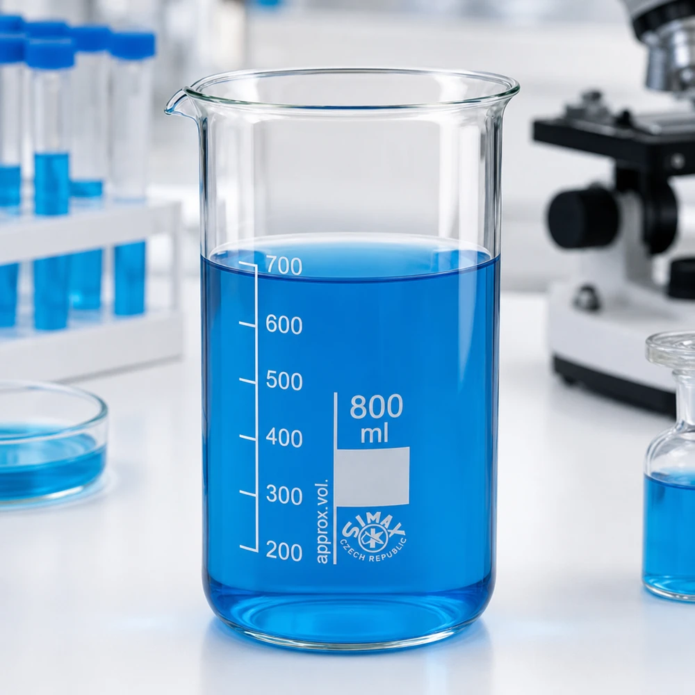 Kádinka 800ml z borosilikátového skla, vysoký tvar Becherglas hohe Form 800ml mit klarem Borosilikatglas und sichtbarem Ausgussschnabel