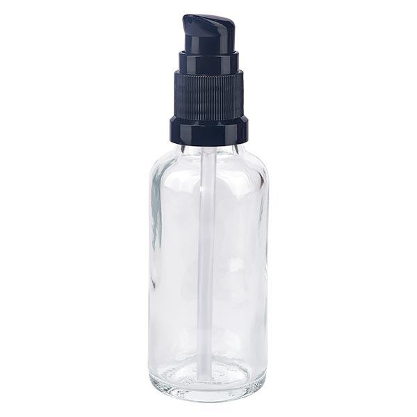 Lékárenská lahvička čirá 30ml s pumpičkovým uzávěrem černá standardní Lékárenská lahvička čirá 30ml s pumpičkovým uzávěrem černá standardní