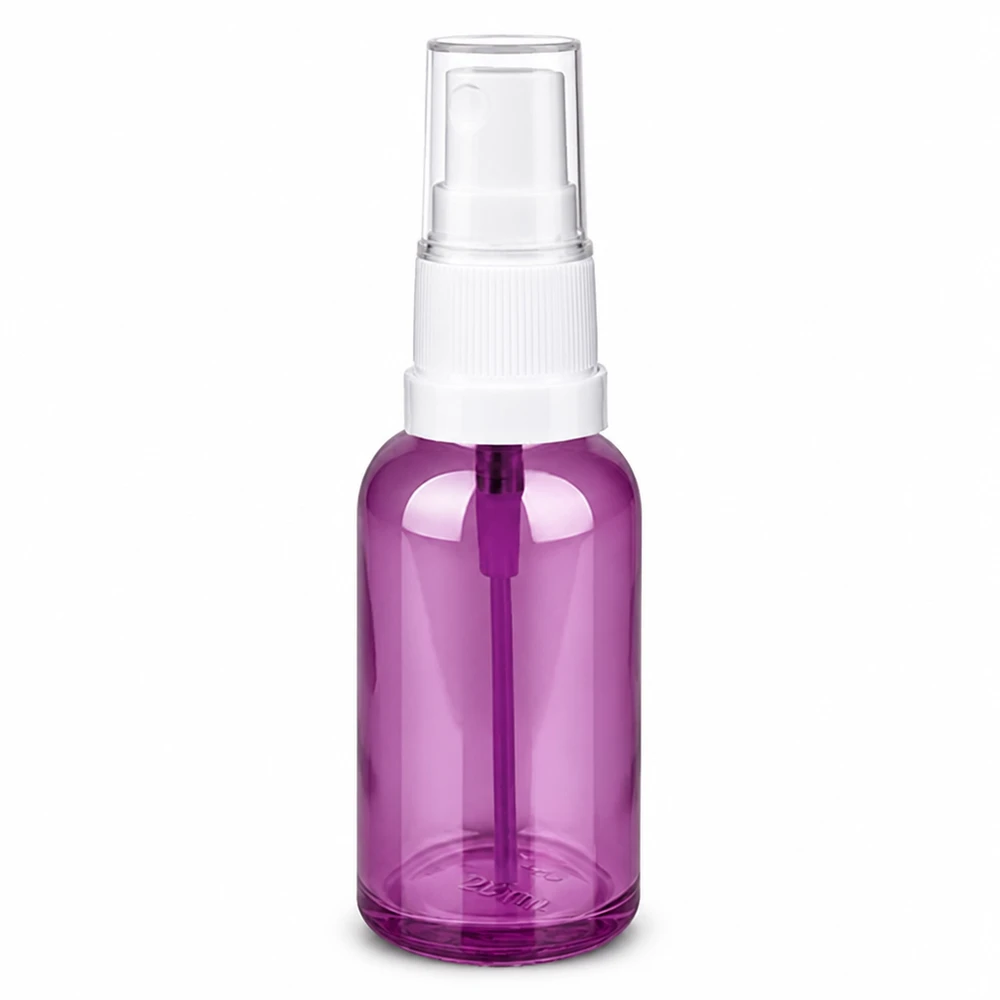 30ml Kosmetikflasche zum Sprühen in lila mit weißer Pumpe für Gesichtsspray