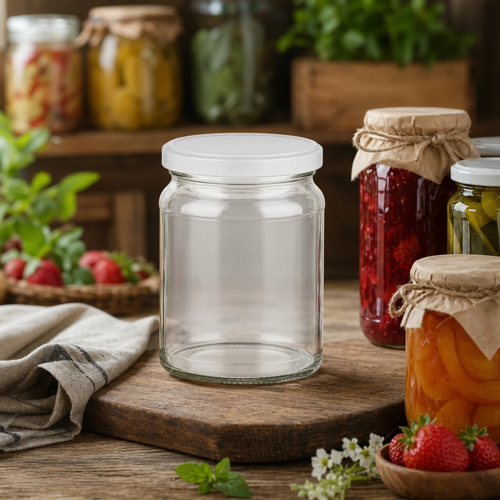 Kulatá sklenice 205 ml s víčkem BasicSeal bílá UNiTWIST 205ml Rundglas mit BasicSeal Deckel zwischen selbstgemachten Marmeladen und Konfitüren - perfekt für Einkochen