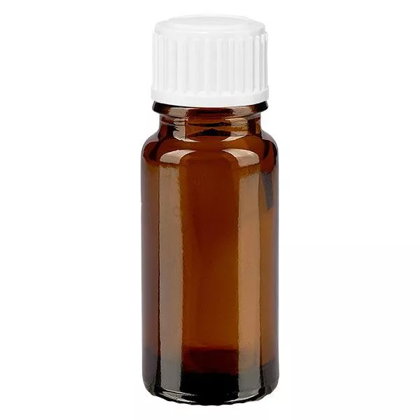 Lékárenská láhev hnědá 10ml šroubovací uzávěr bílé globule standardní Lékárenská láhev hnědá 10ml šroubovací uzávěr bílé globule standardní