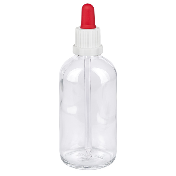 Leere 100ml Glasflasche mit Pipettenaufsatz weiss rot ideal für Tropfen Tinkturen und Seren