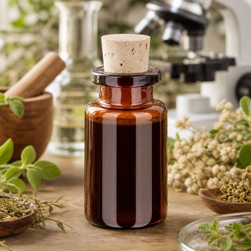 Kompakte Braunglasflasche 10ml bernsteinfarbig mit Naturkorken für homöopathische Zubereitungen