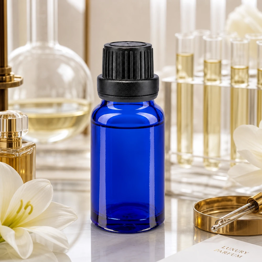 10ml Tropfflasche aus blauem Apothekenglas mit OV-Sicherheitsverschluss für Aromatherapie und Kosmetik