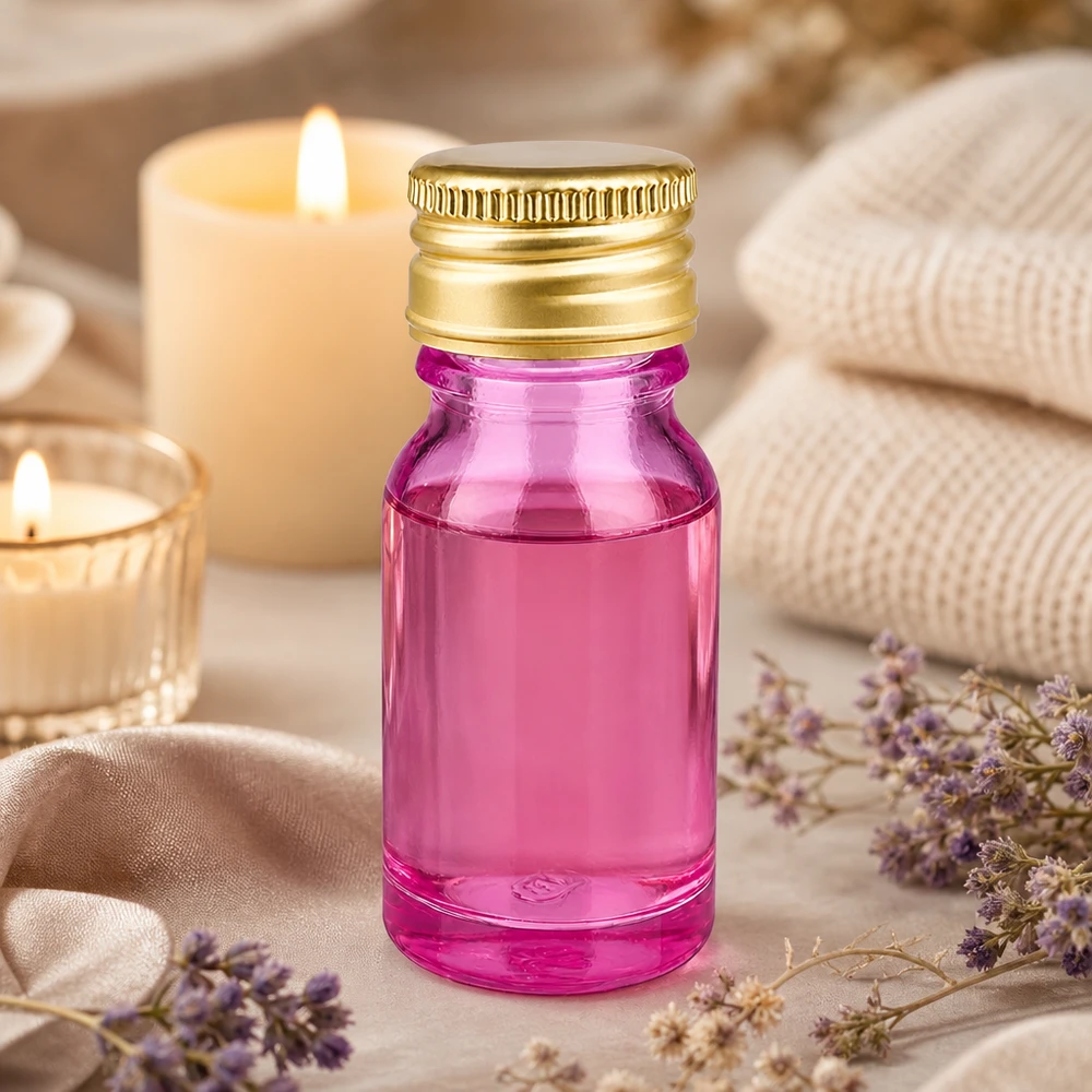 10ml lahvička PurpleLine 11mm šroubovací uzávěr hliníkový zlatý standard. UT18/10 Dekorative 10ml Flasche in Lila mit glänzendem Golddeckel als stilvolle Verpackung für Naturkosmetik