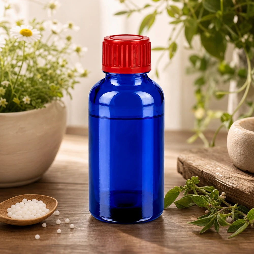 30ml láhev s 11mm šroubovacím uzávěrem červená Standard BlueLine UT18/30 30ml Medizinflasche aus hitzebeständigem Borosilikatglas mit auslaufsicherem Verschluss