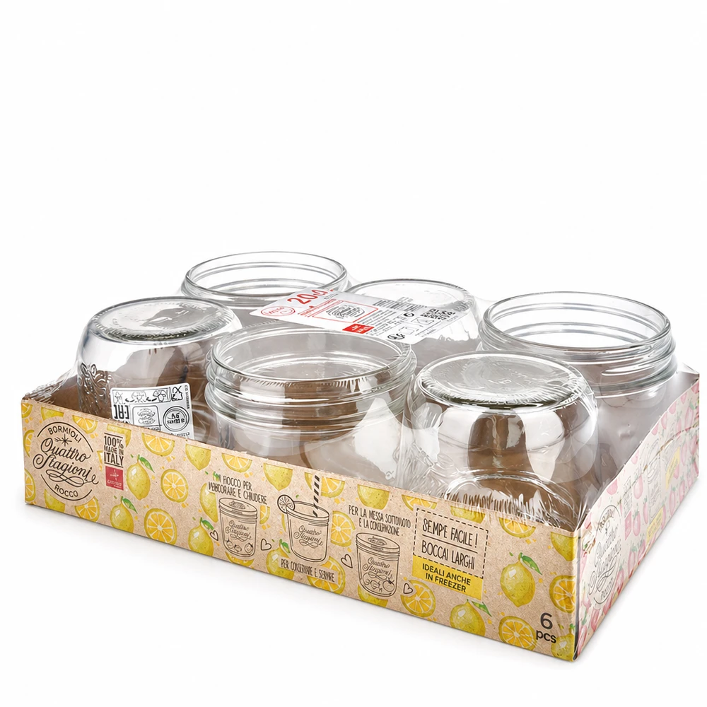 200ml Sturzglas Quattro Stagioni mit Deckel 6er Set Einmachgläser aus Italien in gelber Verpackung