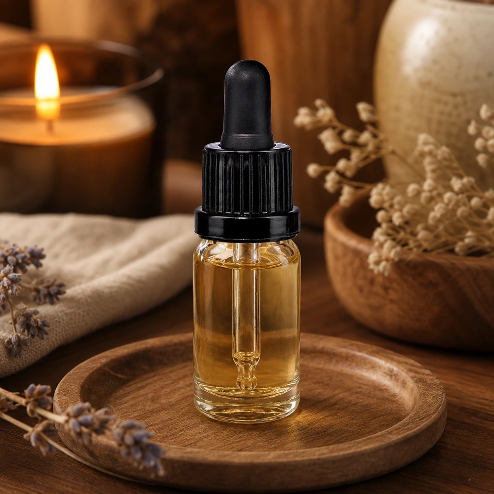 10ml pipetovací láhev černá s tamper-evidentním uzávěrem ClearLine UT18/10 Glasflakon mit präziser Tropferfunktion für Serum und Pflegeöle in Naturholz-Umgebung