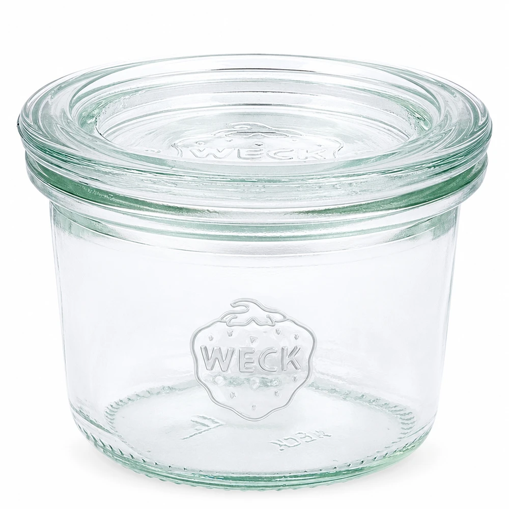 80ml zavařovací sklenice se skleněným víčkem WECK RR60 s dřevěným víčkem 80ml WECK Sturzglas RR60 mit Glasdeckel transparent für Einmachen und Aufbewahrung von Lebensmitteln