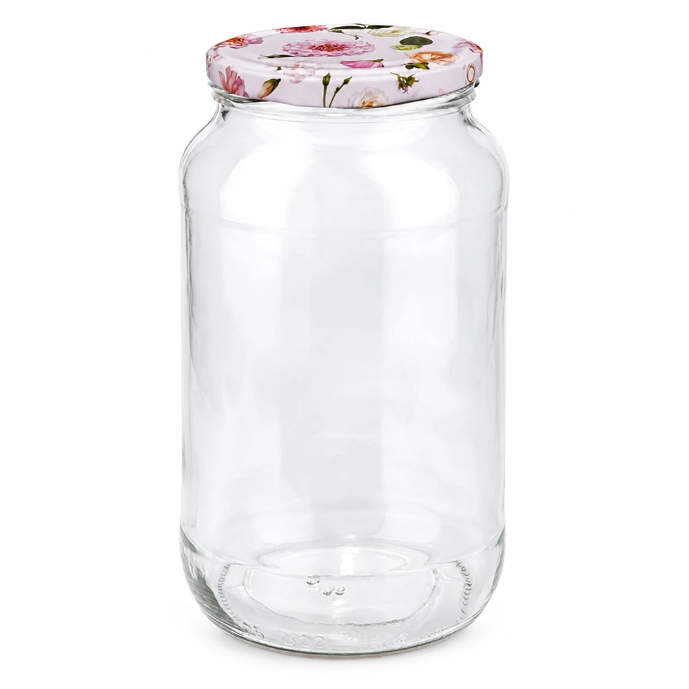 Rundglas 1062ml mit rosa Blumendeckel BasicSeal Verschluss Vorratsglas Einmachglas