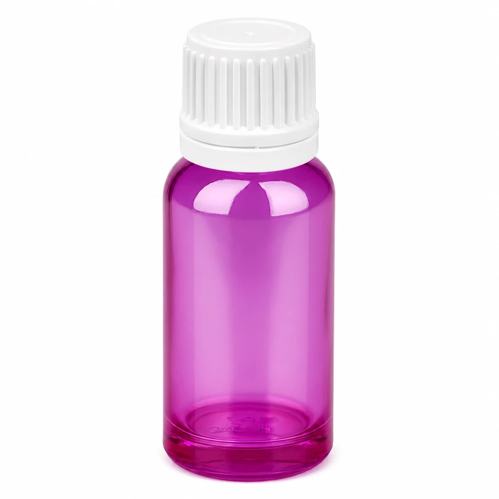 20ml Glasflasche violett mit weißem SV-Verschluss für sichere Aufbewahrung von Flüssigstoffen