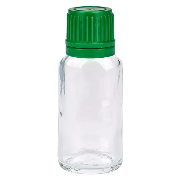 20ml láhev 11mm šroubovací uzávěr zelený uzávěr s ochranou proti manipulaci ClearLine UT18/20